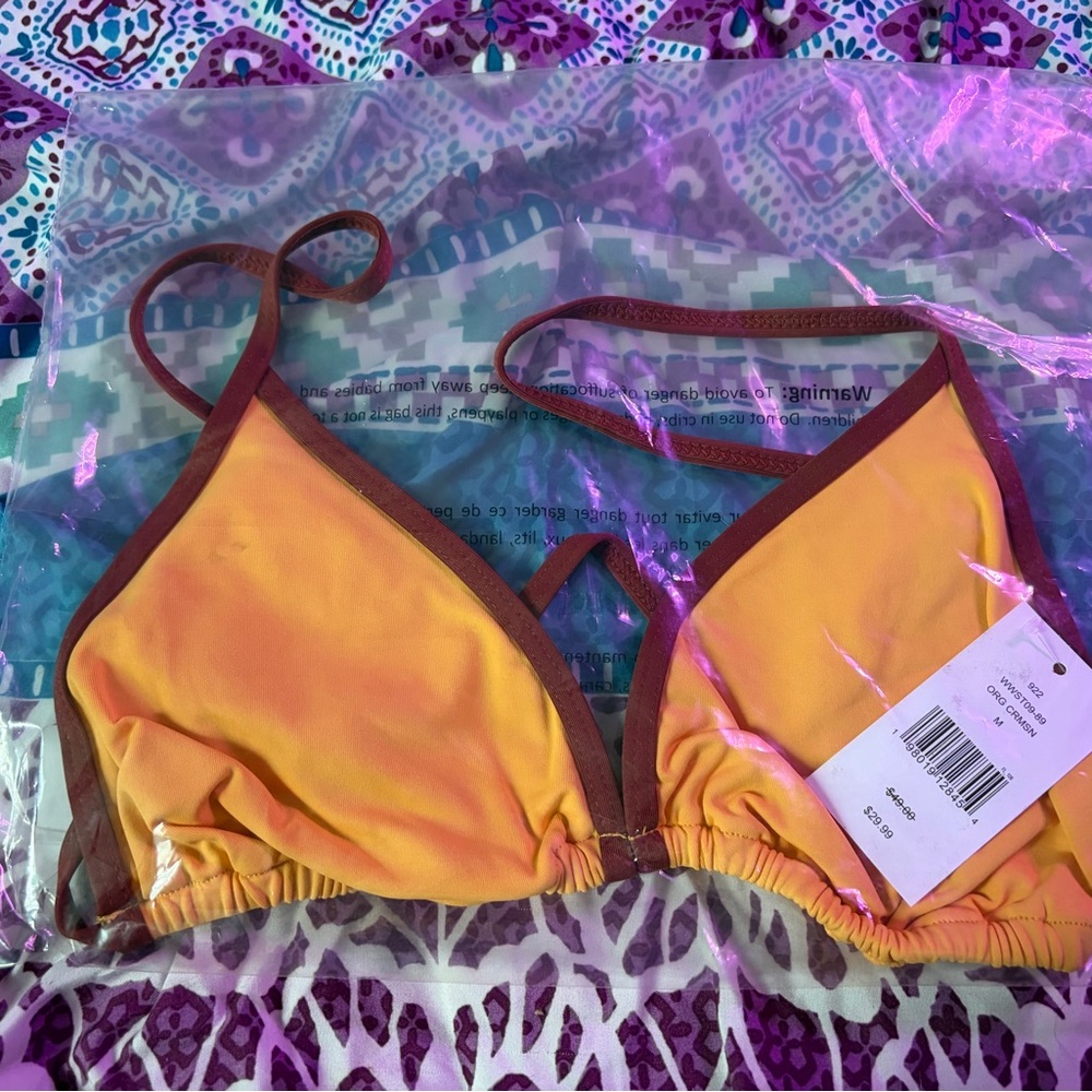 Weworewhat Orange Bikini Top with Brown outline Spaghetti Strap Size M - Picture 2 of 2